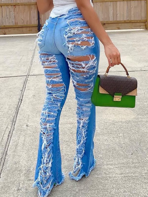 High Rise Ripped Flare Jeans